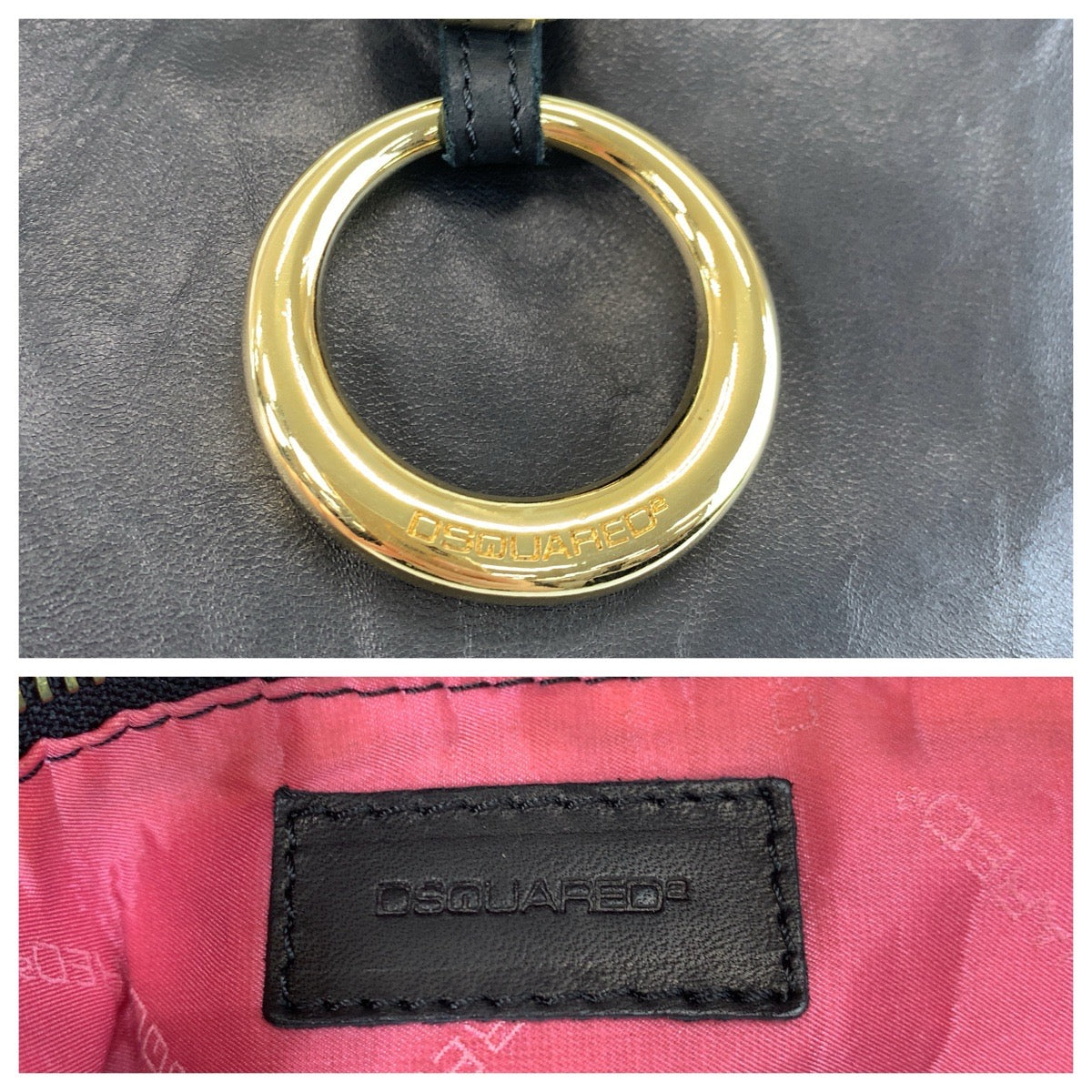 24943
DSQUARED2 ディースクエアード ブラック 黒 ゴールド金具 レザー ショルダーバッグ レディース ABP12
