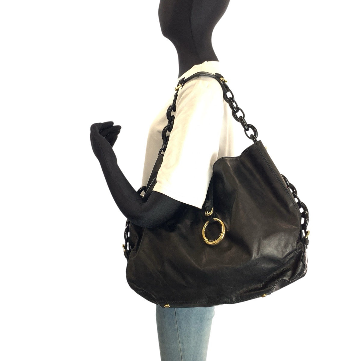 24943
DSQUARED2 ディースクエアード ブラック 黒 ゴールド金具 レザー ショルダーバッグ レディース ABP12