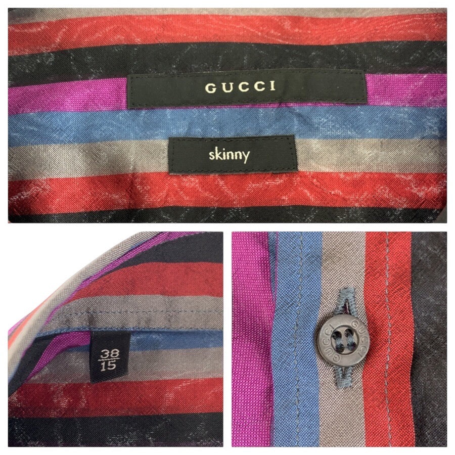 24946
GUCCI グッチ サイズ38 マルチカラー シルク 長袖シャツ ストライプシャツ レディース ABP12
