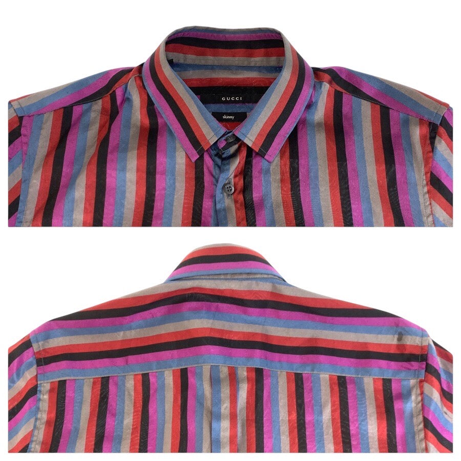 24946
GUCCI グッチ サイズ38 マルチカラー シルク 長袖シャツ ストライプシャツ レディース ABP12