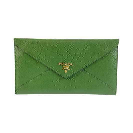 24948
PRADA プラダ サフィアーノ エンベロープ グリーン ゴールド金具 レザー 長財布 ロングウォレット レディース AB8