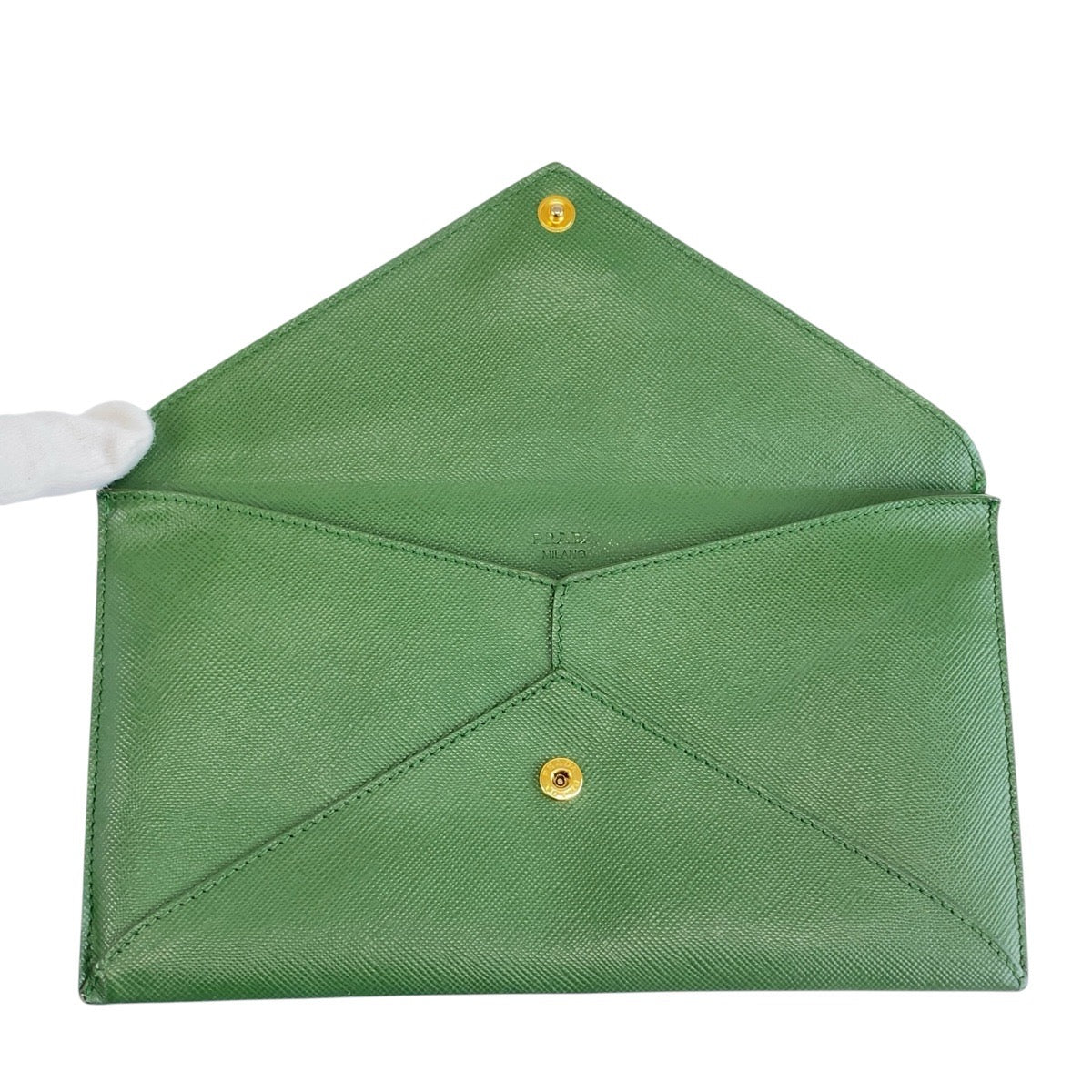 24948
PRADA プラダ サフィアーノ エンベロープ グリーン ゴールド金具 レザー 長財布 ロングウォレット レディース AB8