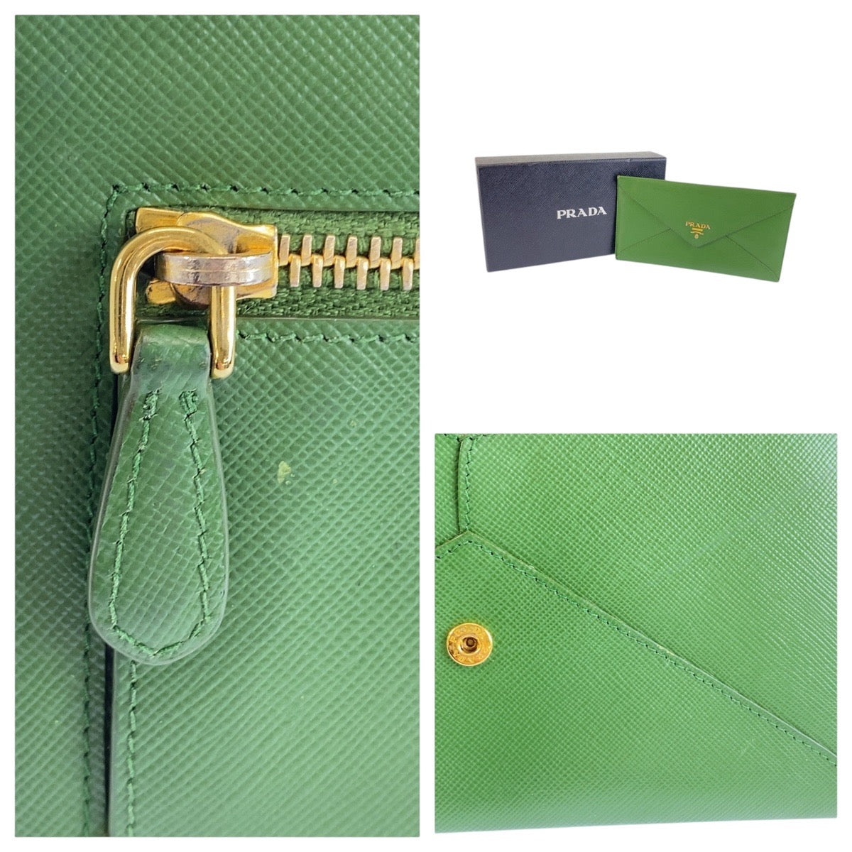 24948
PRADA プラダ サフィアーノ エンベロープ グリーン ゴールド金具 レザー 長財布 ロングウォレット レディース AB8