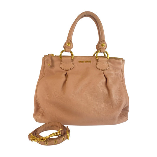 24951
MIUMIU ミュウミュウ ピンク ベージュ ゴールド金具 レザー ハンドバッグ ショルダーバッグ 2WAY レディース ABP35