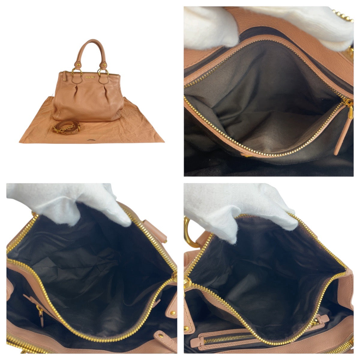 24951
MIUMIU ミュウミュウ ピンク ベージュ ゴールド金具 レザー ハンドバッグ ショルダーバッグ 2WAY レディース ABP35