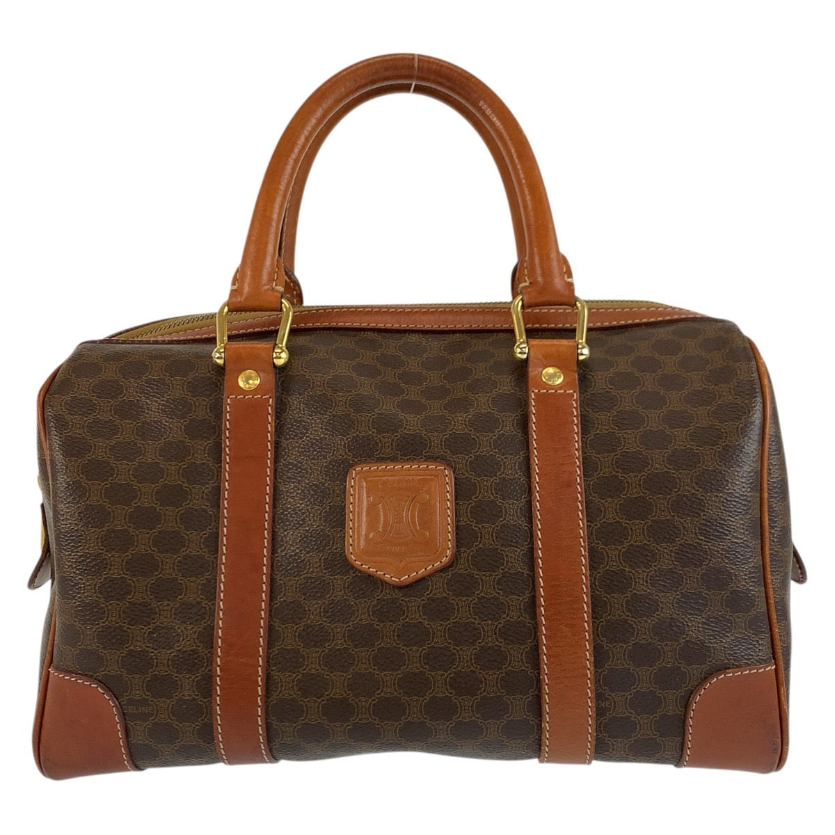 24959
CELINE セリーヌ ヴィンテージ マカダム ブラウン ゴールド金具 PVC / レザー ハンドバッグ ボストンバッグ レディース AB14