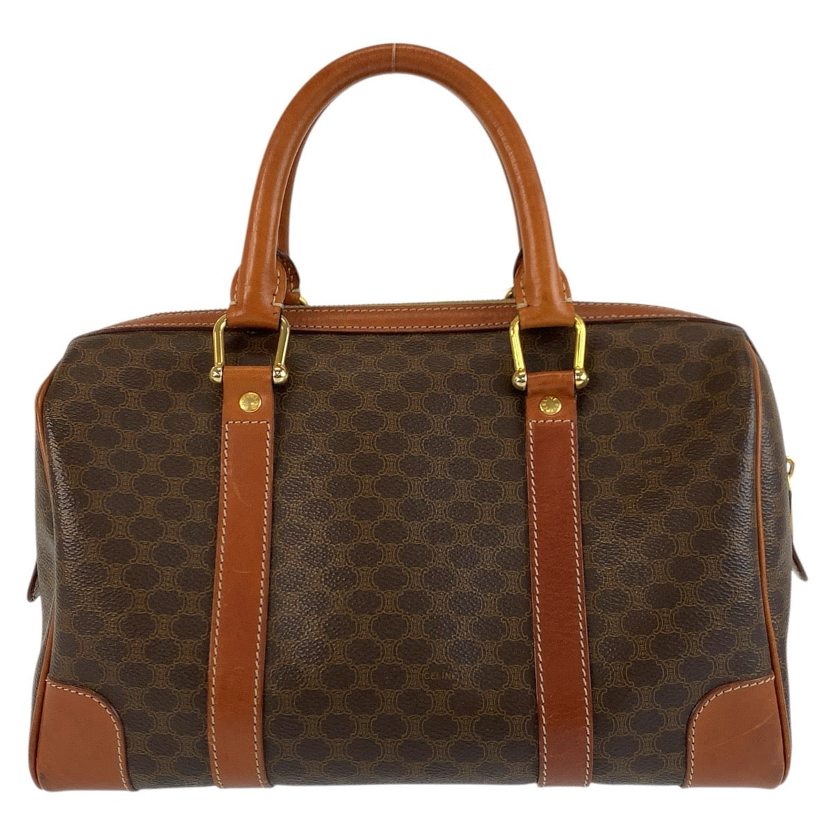 24959
CELINE セリーヌ ヴィンテージ マカダム ブラウン ゴールド金具 PVC / レザー ハンドバッグ ボストンバッグ レディース AB14
