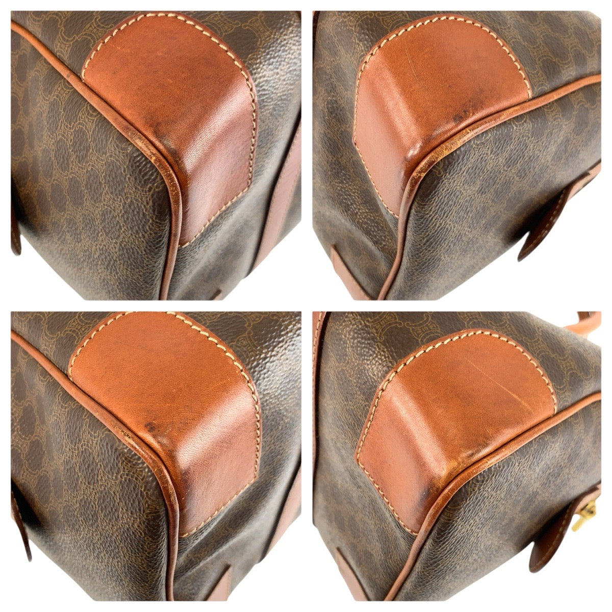 24959
CELINE セリーヌ ヴィンテージ マカダム ブラウン ゴールド金具 PVC / レザー ハンドバッグ ボストンバッグ レディース AB14