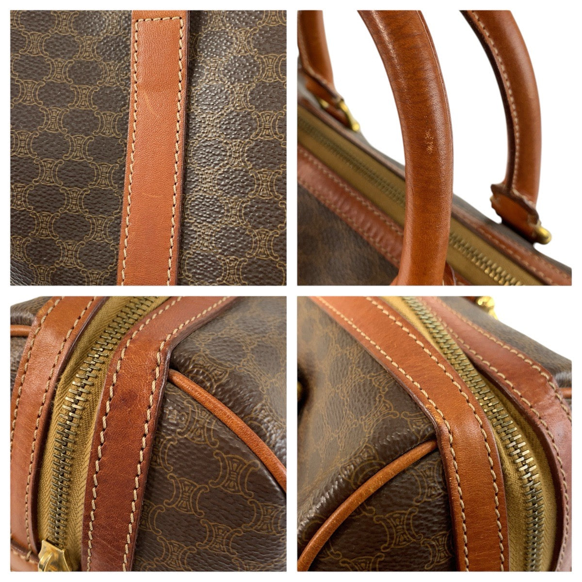 24959
CELINE セリーヌ ヴィンテージ マカダム ブラウン ゴールド金具 PVC / レザー ハンドバッグ ボストンバッグ レディース AB14