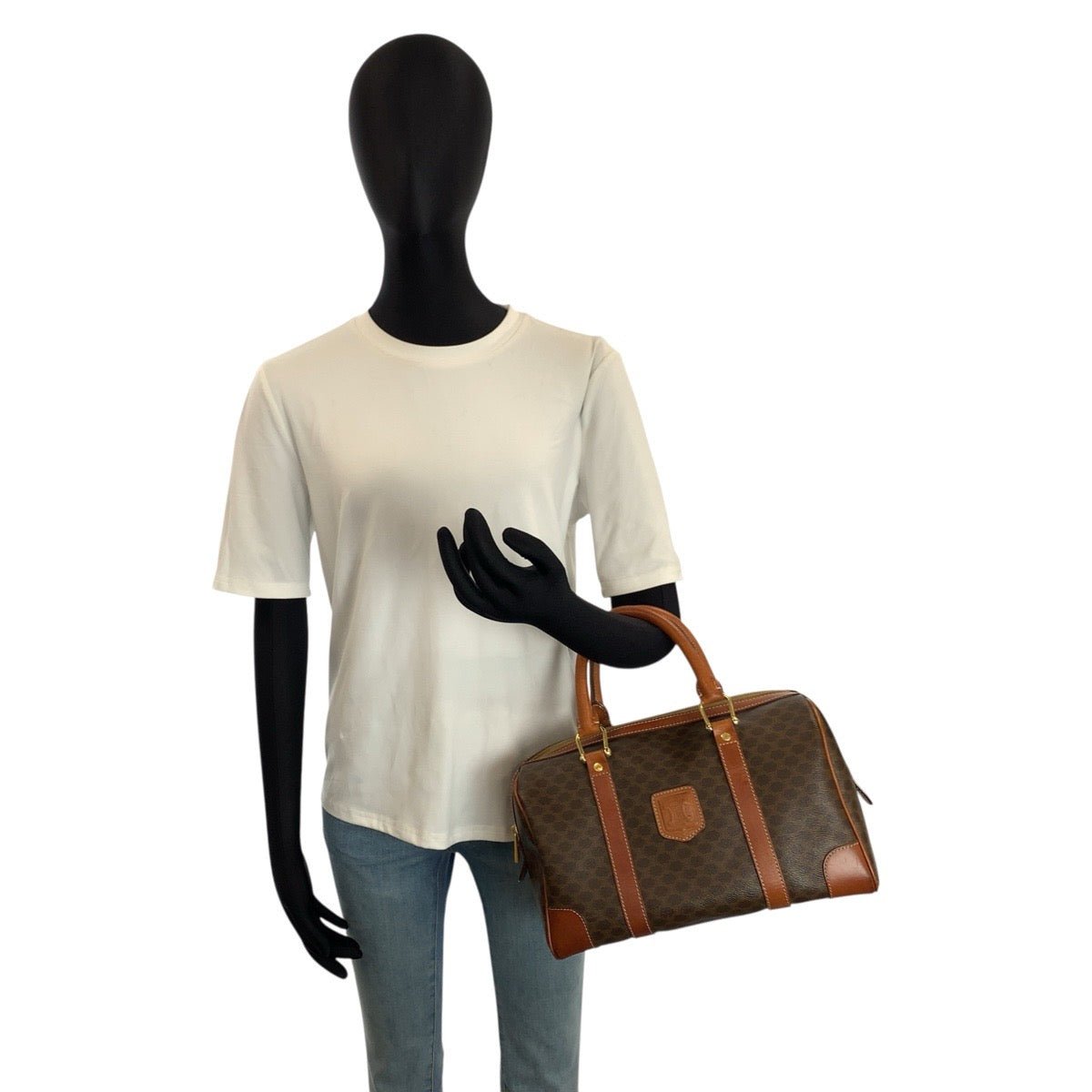 24959
CELINE セリーヌ ヴィンテージ マカダム ブラウン ゴールド金具 PVC / レザー ハンドバッグ ボストンバッグ レディース AB14