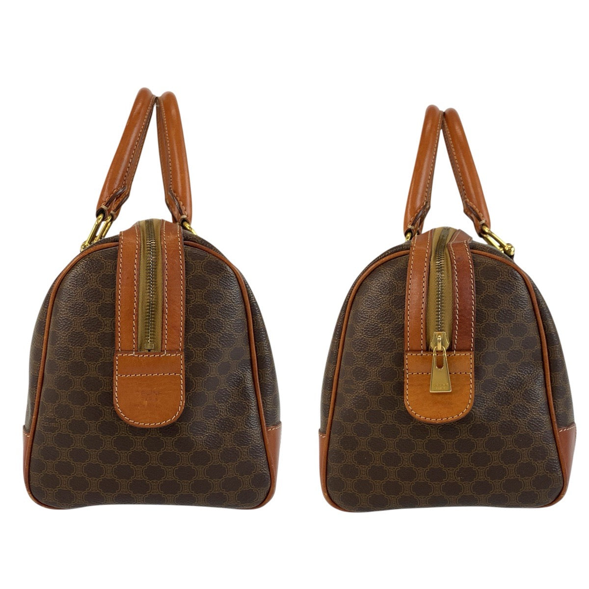 24959
CELINE セリーヌ ヴィンテージ マカダム ブラウン ゴールド金具 PVC / レザー ハンドバッグ ボストンバッグ レディース AB14