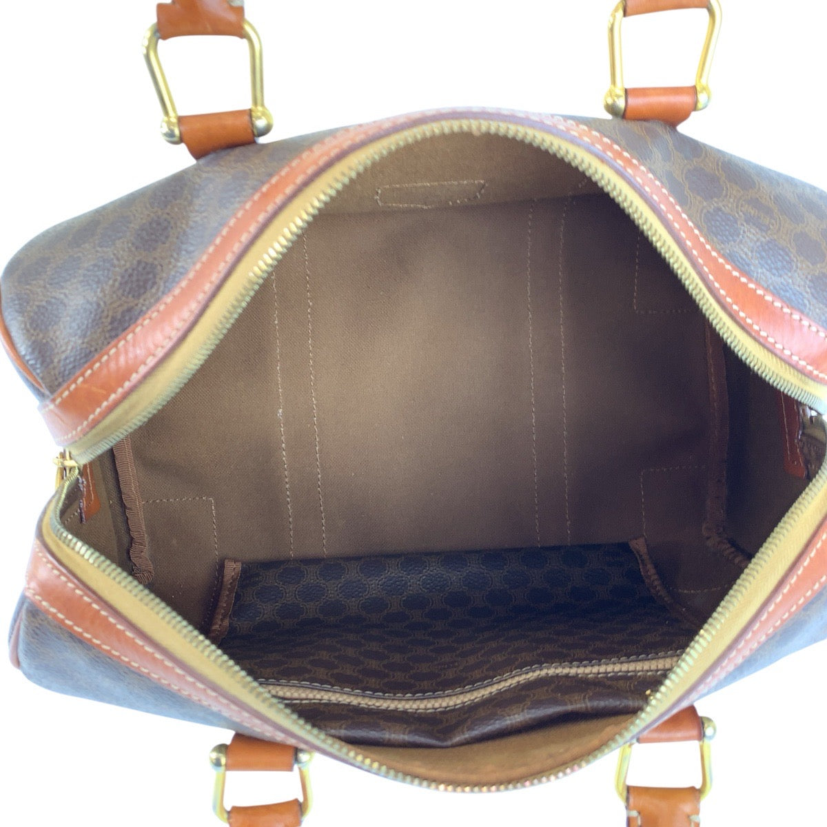 24959
CELINE セリーヌ ヴィンテージ マカダム ブラウン ゴールド金具 PVC / レザー ハンドバッグ ボストンバッグ レディース AB14