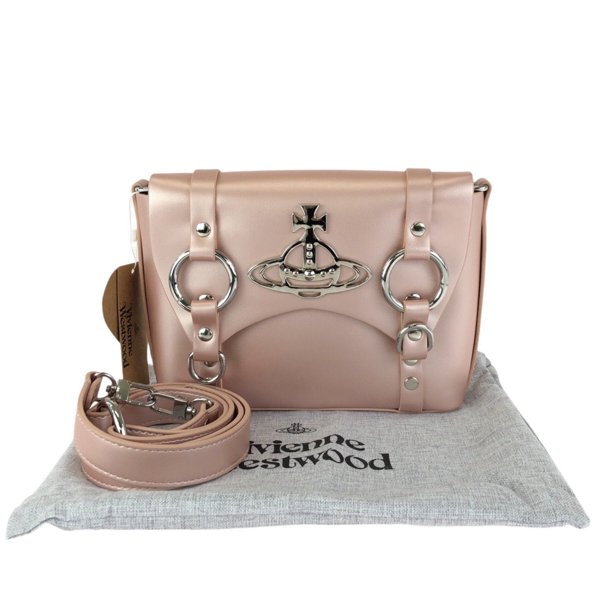 24961
Vivienne Westwood ヴィヴィアンウエストウッド BETTY ピンク シルバー金具 レザー ショルダーバッグ クラッチバッグ レディース N22