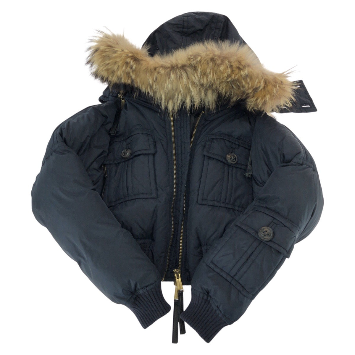 24962
DSQUARED2 ディースクエアード Military Chic リップストップ サイズ38 ネイビー ゴールド金具 ナイロン ダウンジャケット レディース ABP20