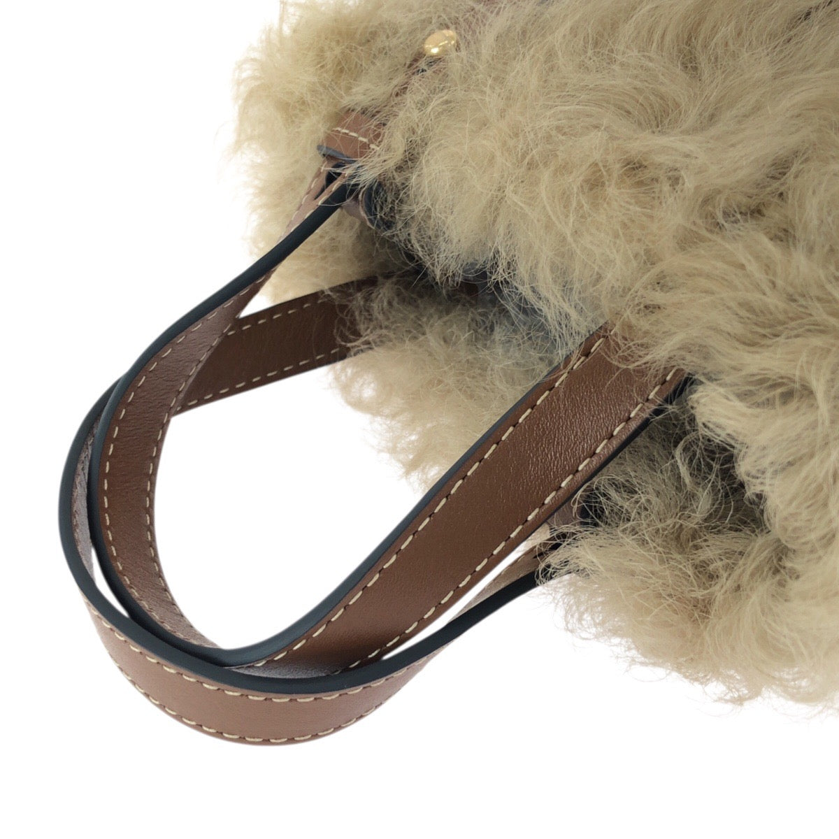 24964
Anya Hindmarch アニヤ ハインドマーチ Eyes ベージュ ブラウン ゴールド金具 シープスキン / レザー ショルダーバッグ ポシェット レディース N60
