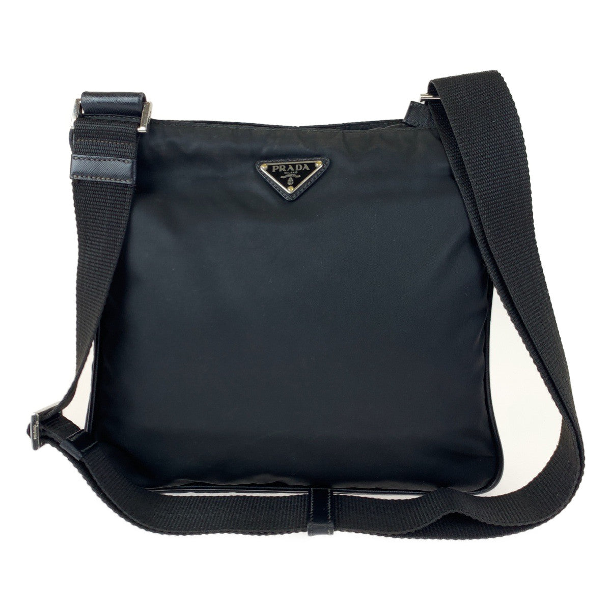 PRADA プラダ 三角ロゴプレート テスート ブラック 黒 シルバー金具 ナイロン ショルダーバッグ メッセンジャーバッグ メンズ AB38