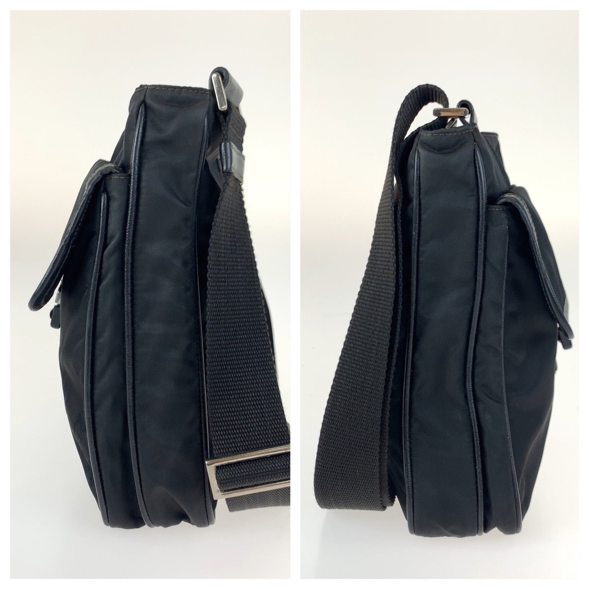 PRADA プラダ 三角ロゴプレート テスート ブラック 黒 シルバー金具 ナイロン ショルダーバッグ メッセンジャーバッグ メンズ AB38