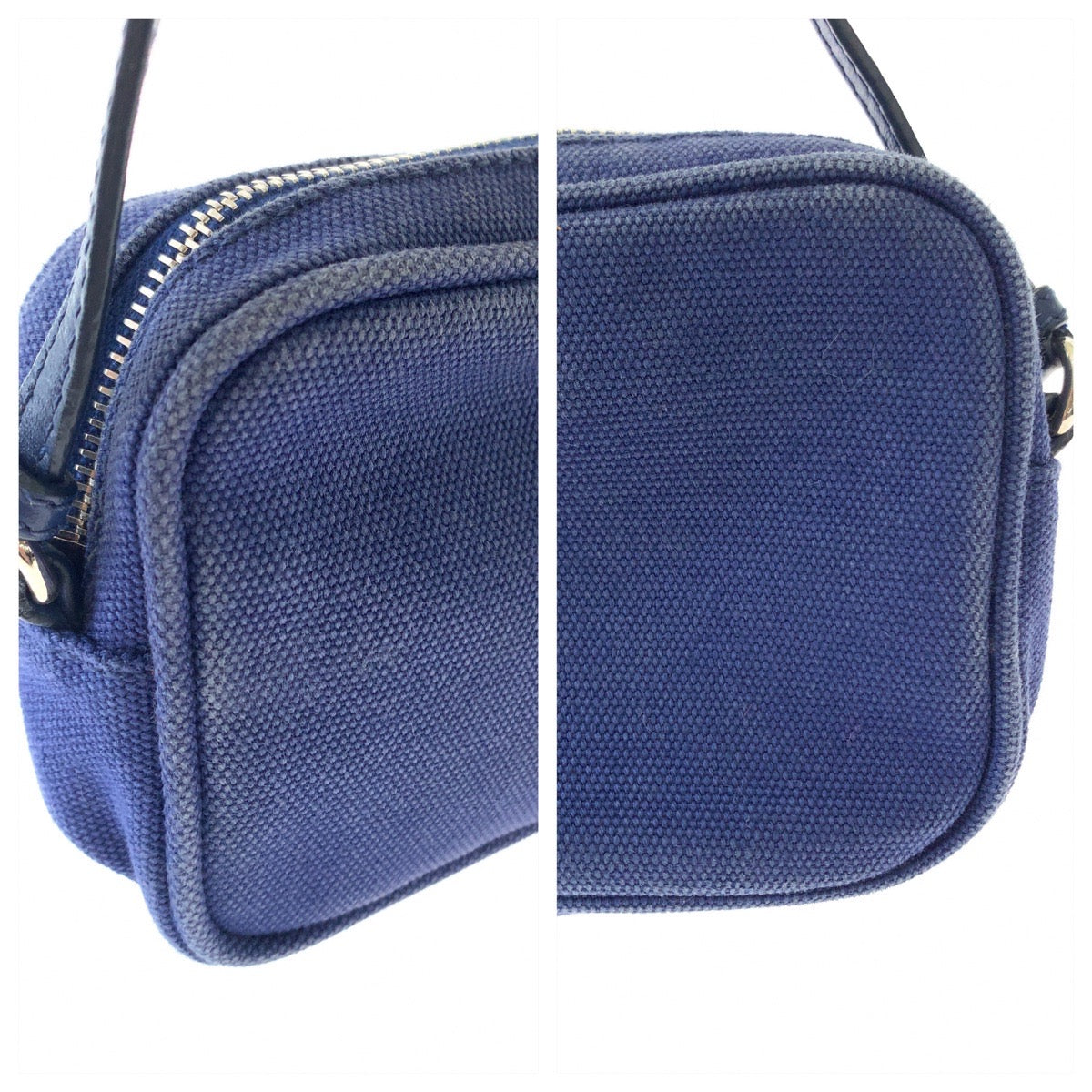 PRADA プラダ ブルー シルバー金具 キャンバス ミニハンドバッグ アクセサリーポーチ レディース AB35