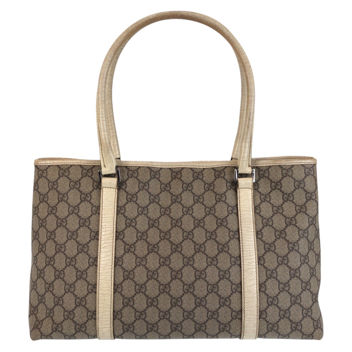 GUCCI グッチ ベージュ ホワイト白 GGスプリームキャンバス / レザー 114595 トートバッグ ショルダーバッグ レディース AB38