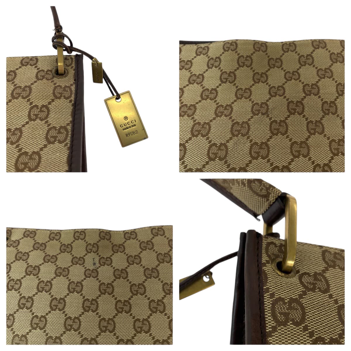 GUCCI グッチ プレートチャーム ベージュ ブラウン ゴールド金具 GGキャンバス 91762 ショルダーバッグ ポシェット レディース AB40