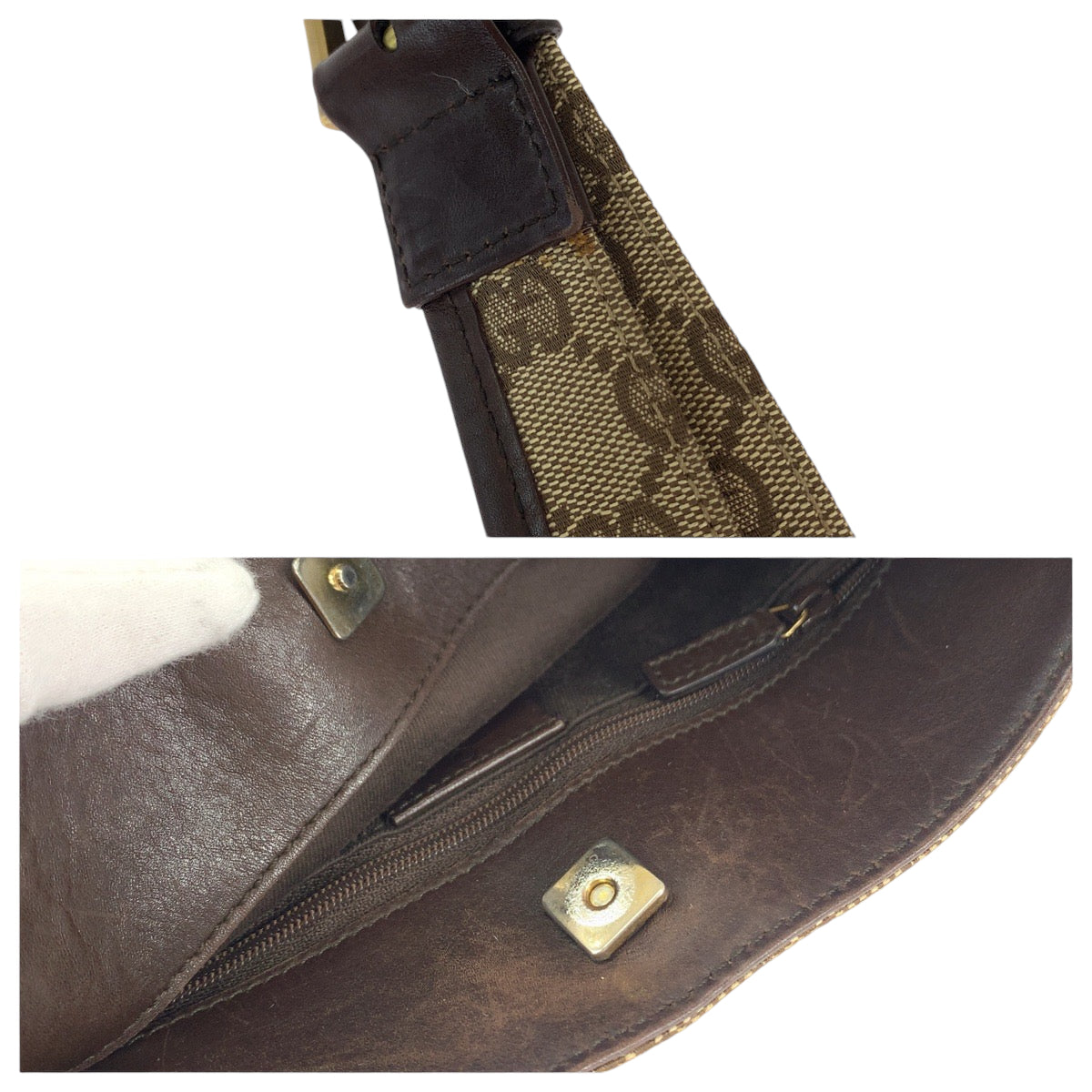 GUCCI グッチ プレートチャーム ベージュ ブラウン ゴールド金具 GGキャンバス 91762 ショルダーバッグ ポシェット レディース AB40
