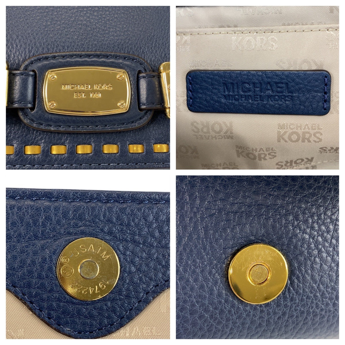 Michael Kors マイケルコース ネイビー ゴールド金具 レザー 1974222 チェーンショルダーバッグ ポシェット レディース ABP8