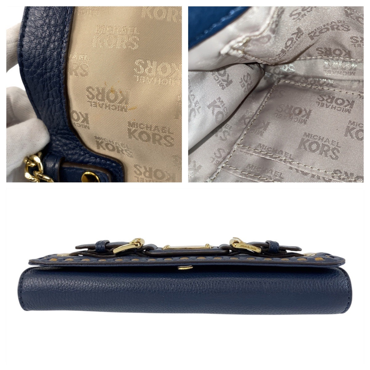 Michael Kors マイケルコース ネイビー ゴールド金具 レザー 1974222 チェーンショルダーバッグ ポシェット レディース ABP8