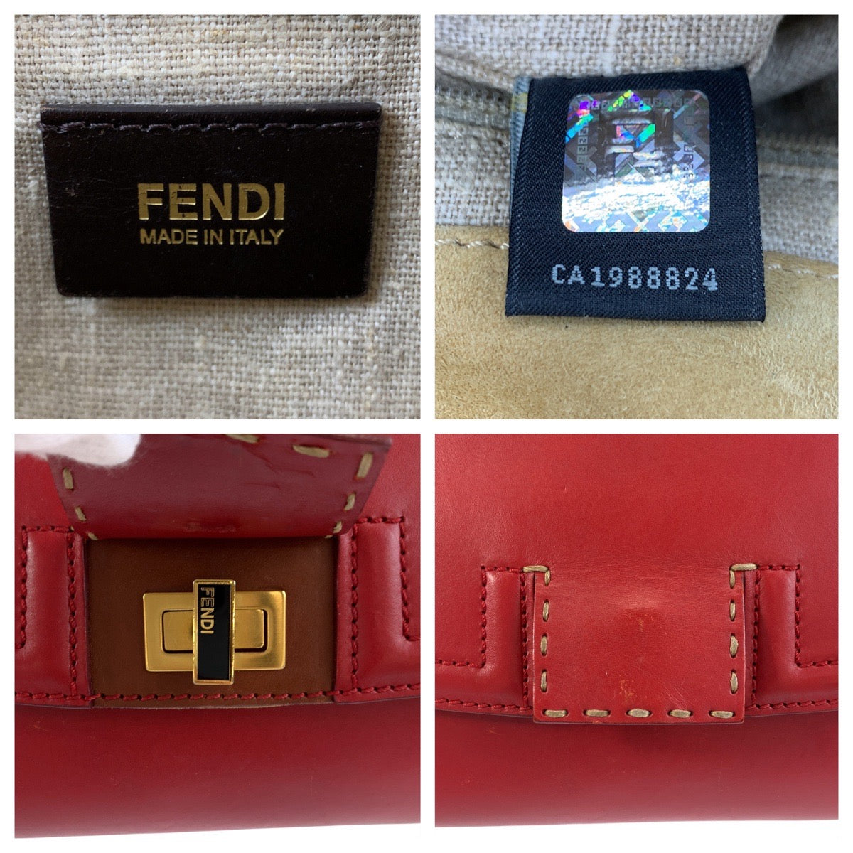 FENDI フェンディ ペカン シルヴァーナ レッド ブラウン レザー / キャンバス ハンドバッグ ショルダーバッグ 2way レディース B30