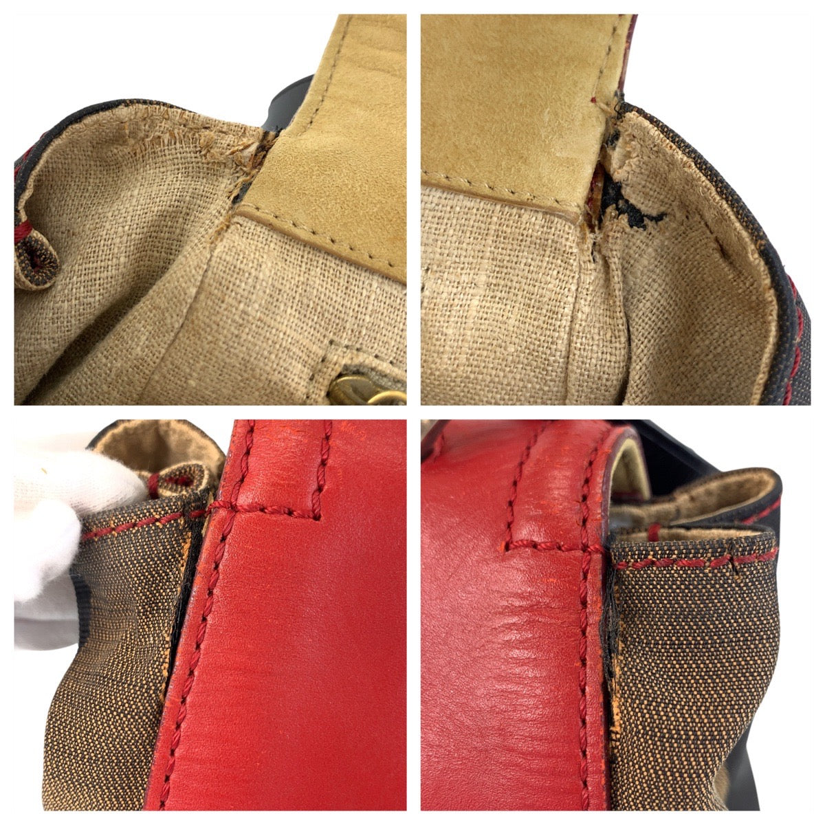 FENDI フェンディ ペカン シルヴァーナ レッド ブラウン レザー / キャンバス ハンドバッグ ショルダーバッグ 2way レディース B30