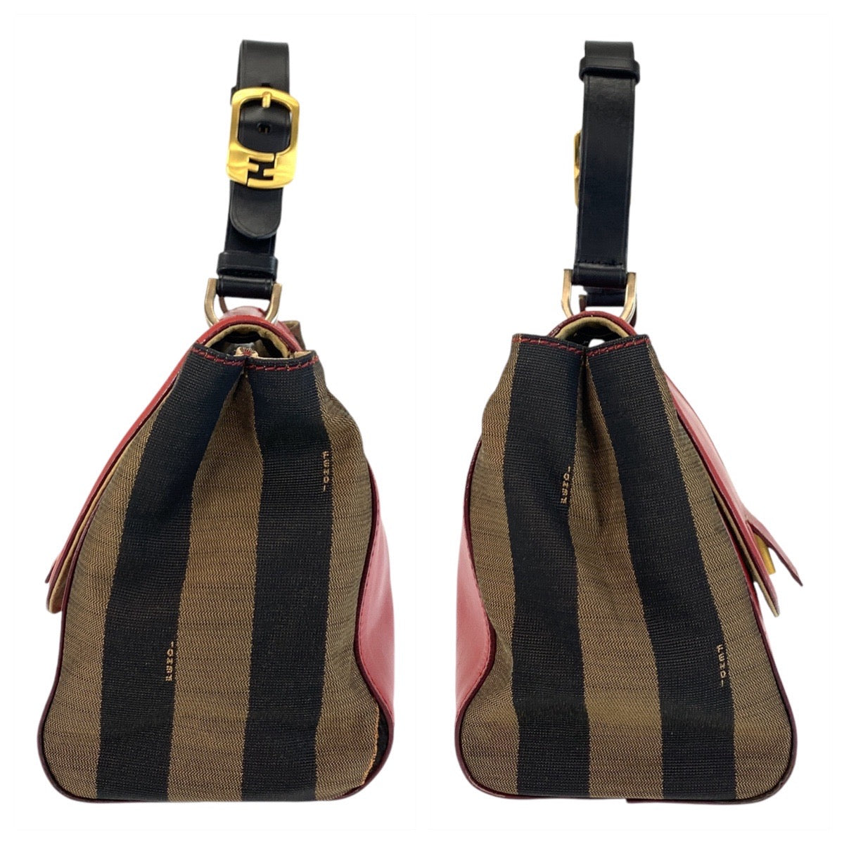 FENDI フェンディ ペカン シルヴァーナ レッド ブラウン レザー / キャンバス ハンドバッグ ショルダーバッグ 2way レディース B30