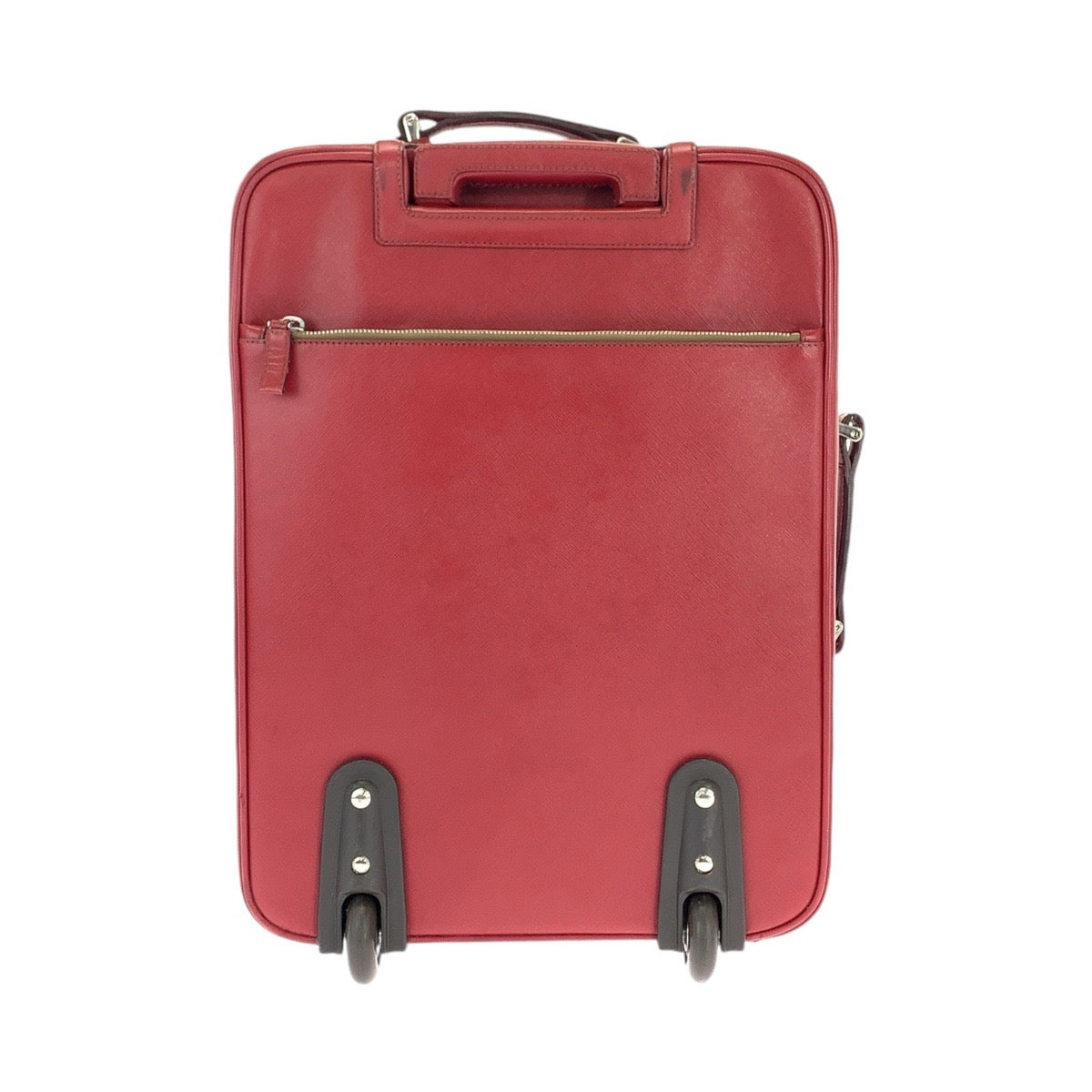 PRADA プラダ サフィアーノ 三角ロゴプレート レッド シルバー金具 レザー VV030K キャリーバッグ スーツケース キャリーケース レディース AB54