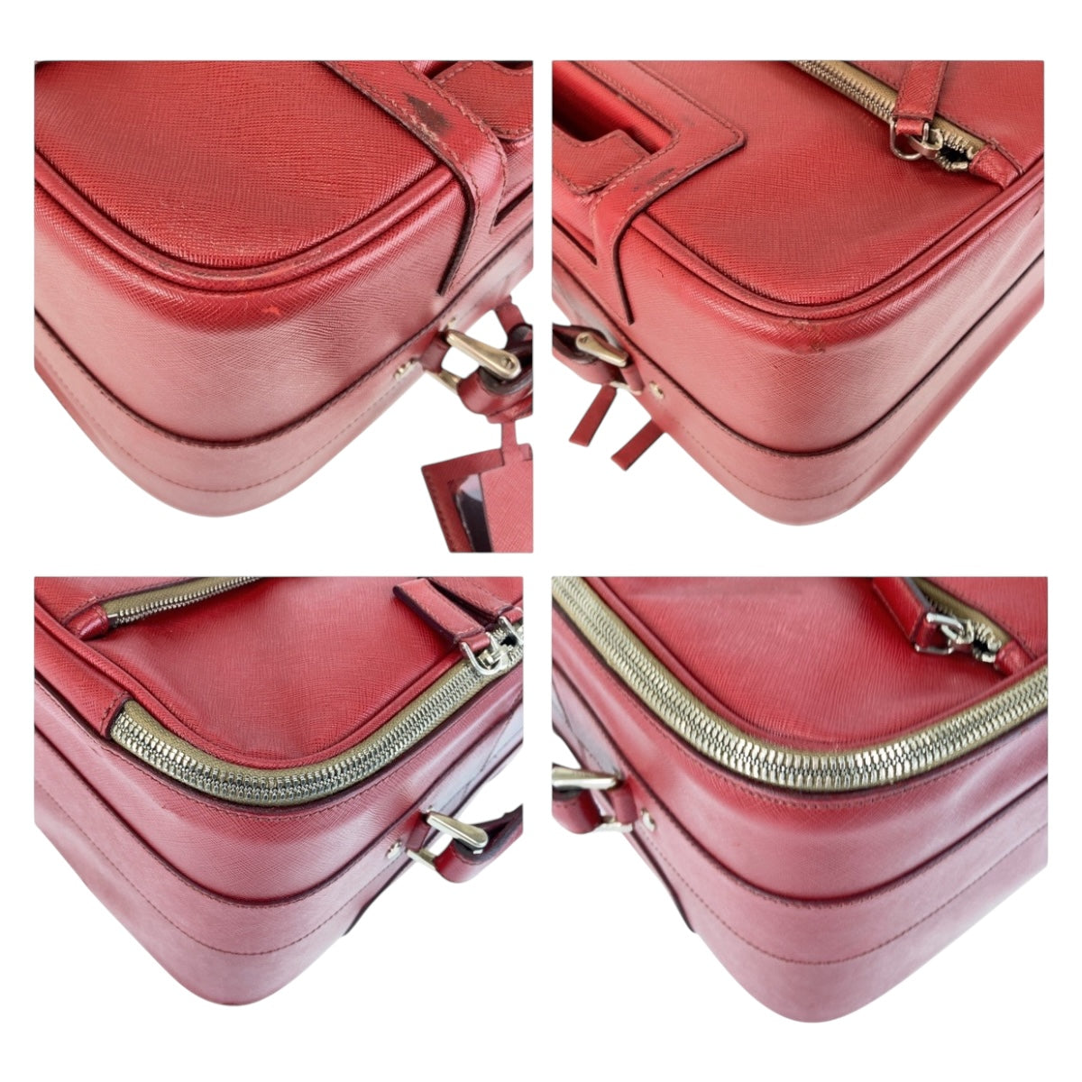 PRADA プラダ サフィアーノ 三角ロゴプレート レッド シルバー金具 レザー VV030K キャリーバッグ スーツケース キャリーケース レディース AB54