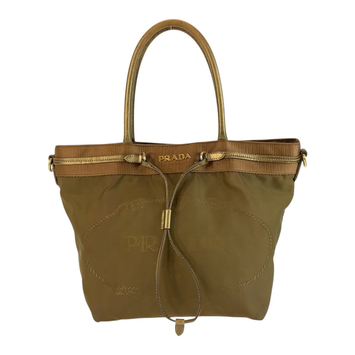 PRADA プラダ ジャガード テスート カーキ ナイロン 31 トートバッグ ハンドバッグ レディース AB30