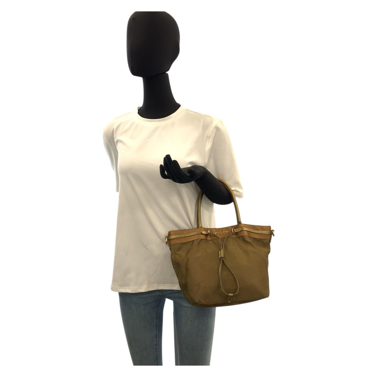 PRADA プラダ ジャガード テスート カーキ ナイロン 31 トートバッグ ハンドバッグ レディース AB30