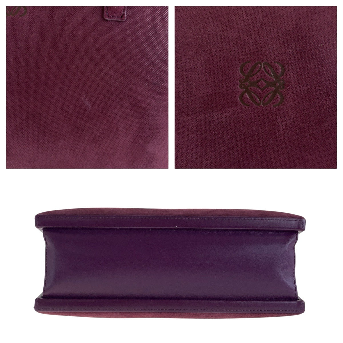 LOEWE ロエベ アナグラム パープル ゴールド スウェード / レザー ハンドバッグ トートバッグ ショルダーバッグ レディース AB38