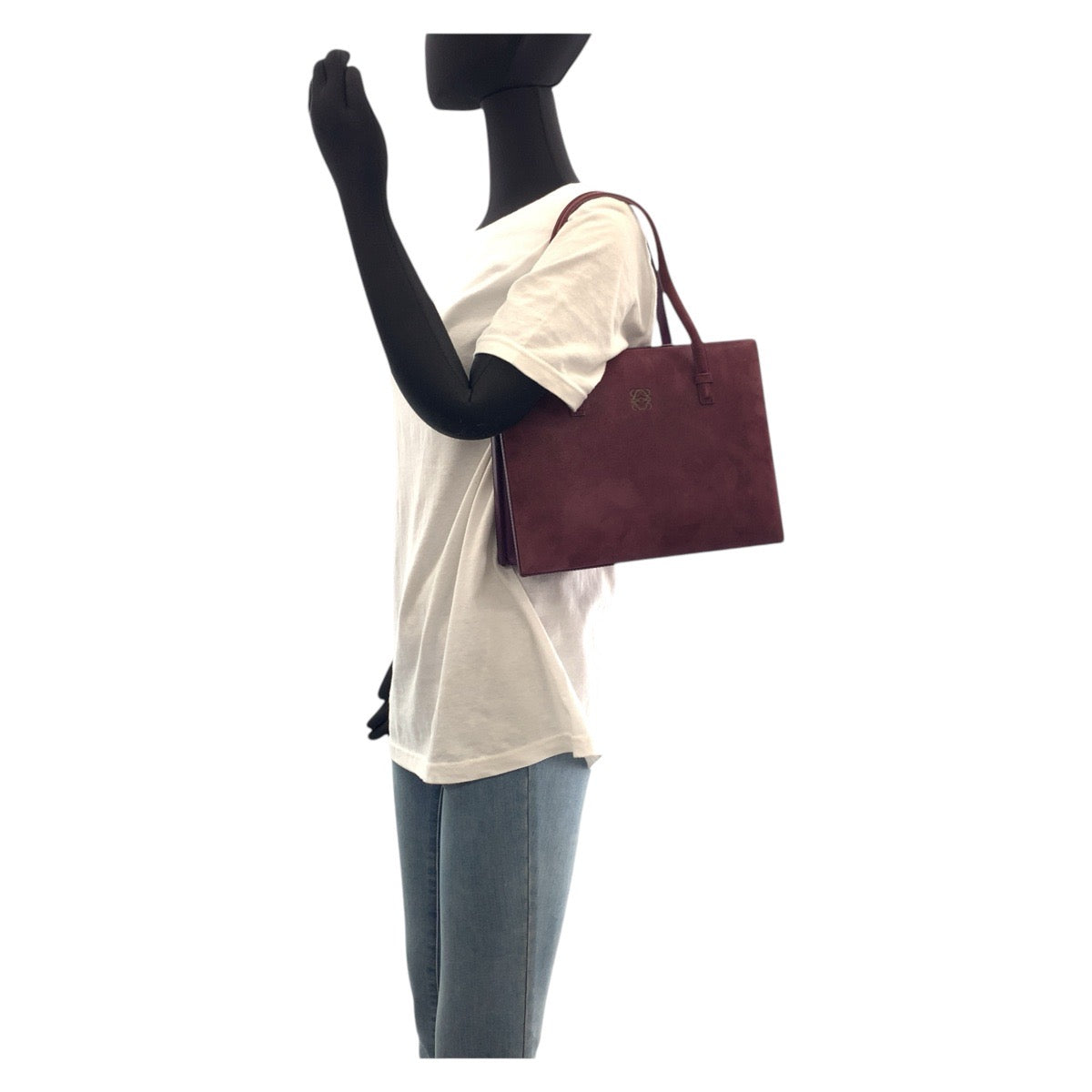 LOEWE ロエベ アナグラム パープル ゴールド スウェード / レザー ハンドバッグ トートバッグ ショルダーバッグ レディース AB38