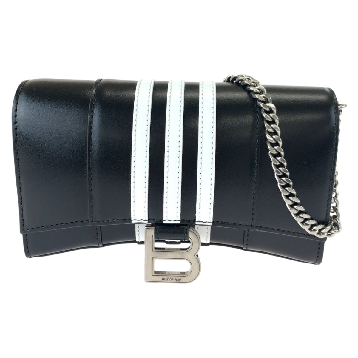 BALENCIAGA バレンシアガ アディダスコラボ アワーグラス Hourglass Wallet On Chain ブラック ホワイト レザー 2304BLSJJ BAL3145 チェーンウォレット ショルダーバッグ レディース N170