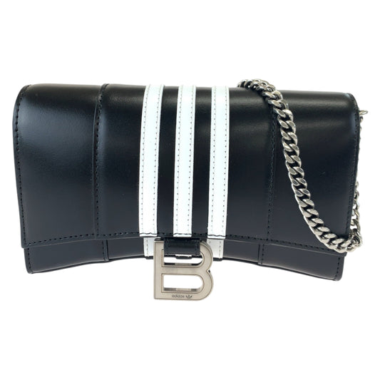 BALENCIAGA バレンシアガ アディダスコラボ アワーグラス Hourglass Wallet On Chain ブラック ホワイト レザー 2304BLSJJ BAL3145 チェーンウォレット ショルダーバッグ レディース N170