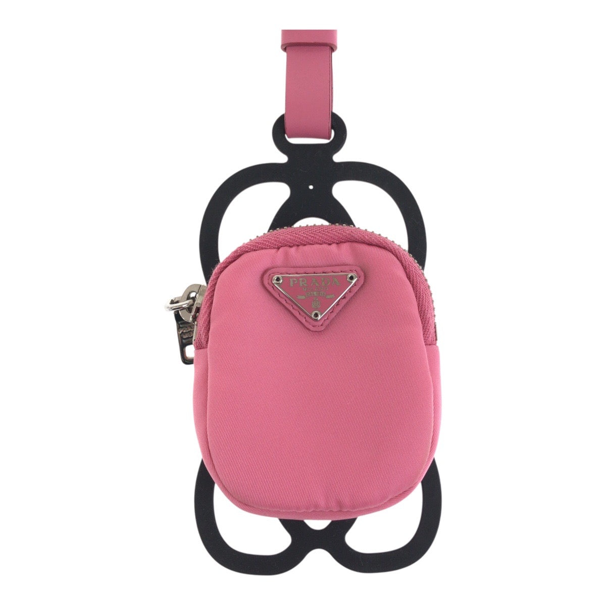 PRADA プラダ テスート 三角ロゴプレート ピンク シルバー 金具 ナイロン / ゴム コインケース スマホケース iPhoneケース スマートフォンホルダー レディース A36