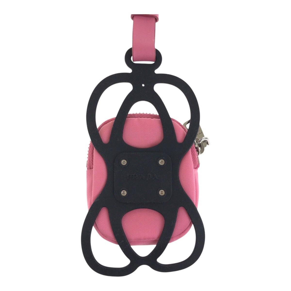 PRADA プラダ テスート 三角ロゴプレート ピンク シルバー 金具 ナイロン / ゴム コインケース スマホケース iPhoneケース スマートフォンホルダー レディース A36