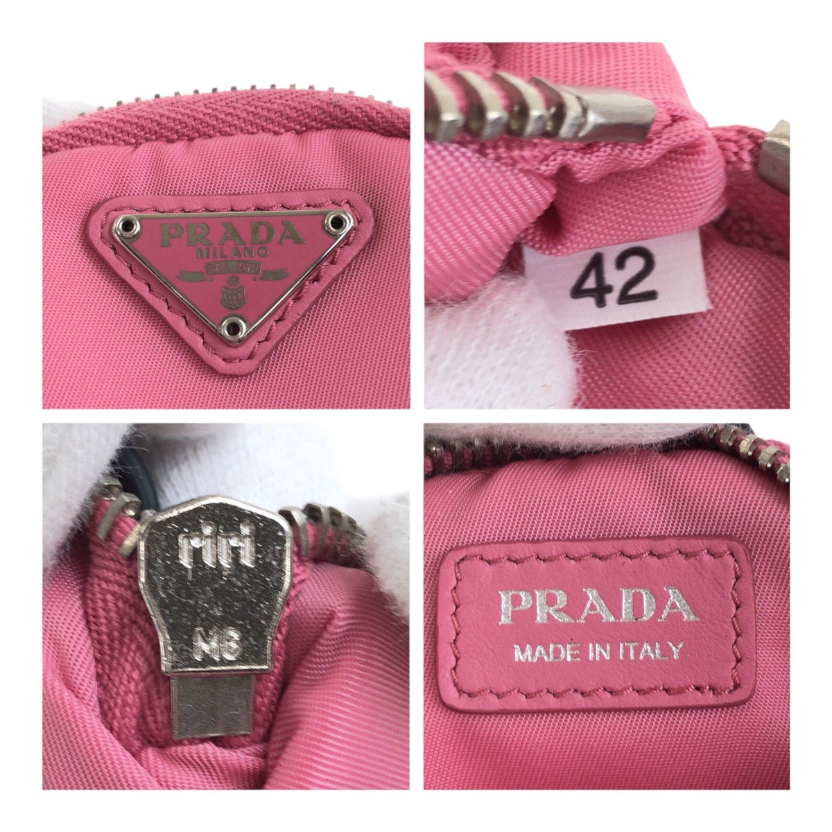 PRADA プラダ テスート 三角ロゴプレート ピンク シルバー 金具 ナイロン / ゴム コインケース スマホケース iPhoneケース スマートフォンホルダー レディース A36