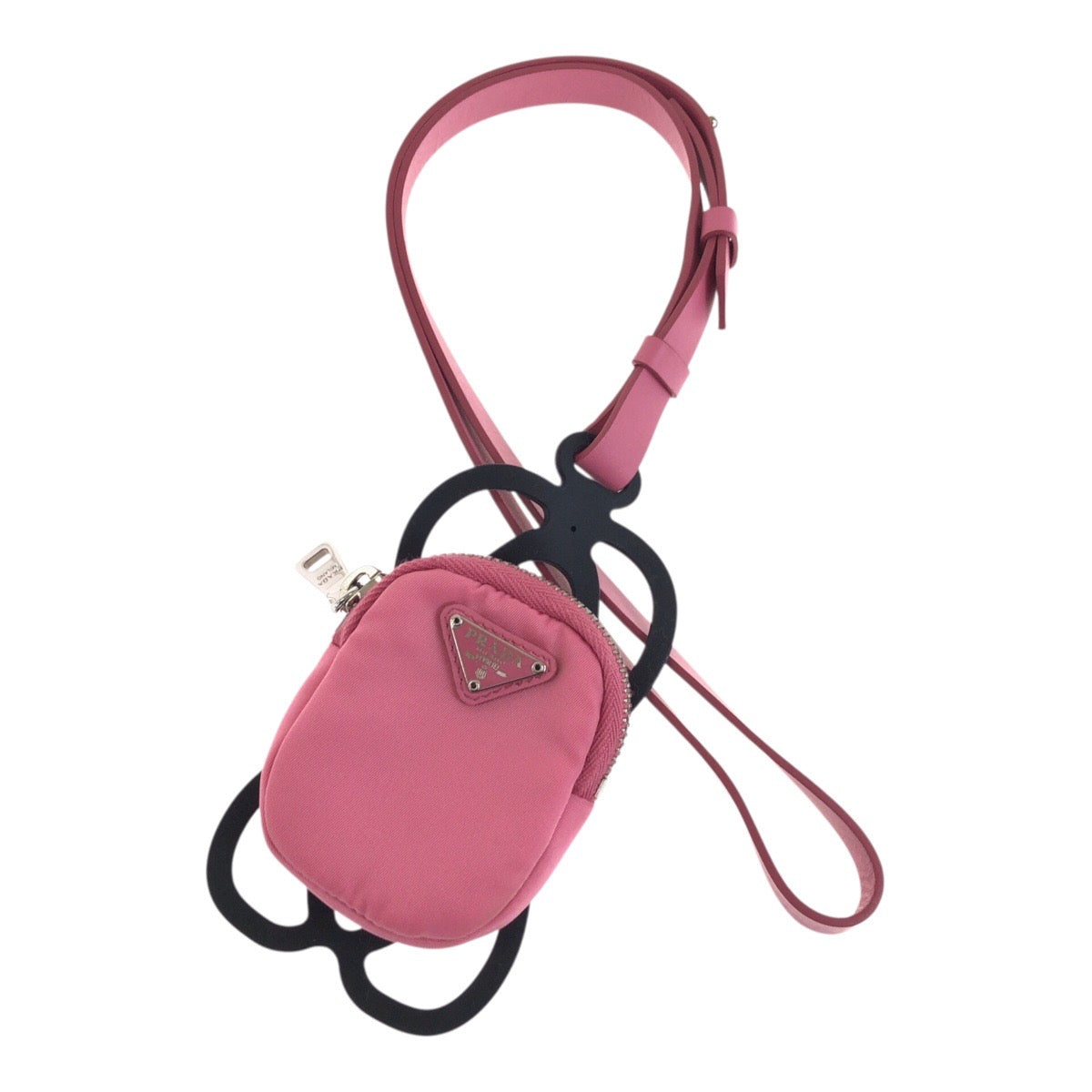 PRADA プラダ テスート 三角ロゴプレート ピンク シルバー 金具 ナイロン / ゴム コインケース スマホケース iPhoneケース スマートフォンホルダー レディース A36