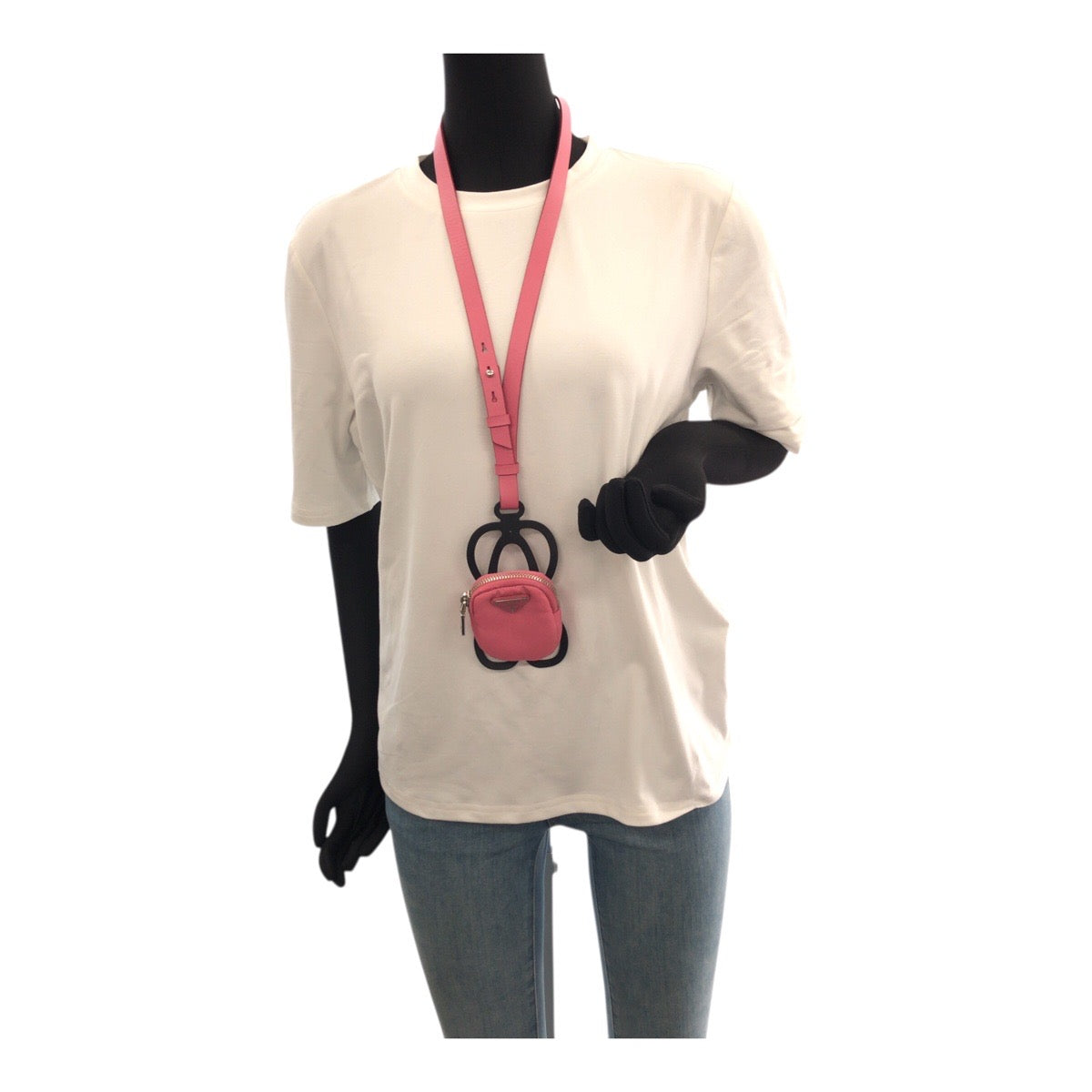 PRADA プラダ テスート 三角ロゴプレート ピンク シルバー 金具 ナイロン / ゴム コインケース スマホケース iPhoneケース スマートフォンホルダー レディース A36