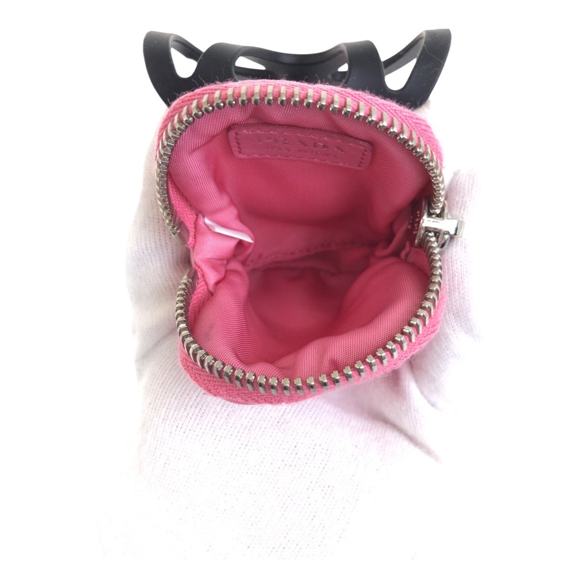 PRADA プラダ テスート 三角ロゴプレート ピンク シルバー 金具 ナイロン / ゴム コインケース スマホケース iPhoneケース スマートフォンホルダー レディース A36