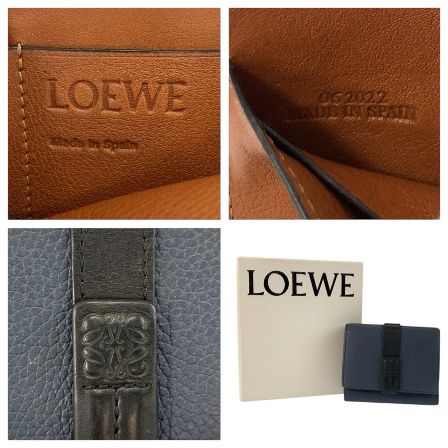 25020
LOEWE ロエベ トライフォールド ウォレット ネイビー ブラック ブラウン レザー 折財布 コンパクトウォレット レディース AB16
