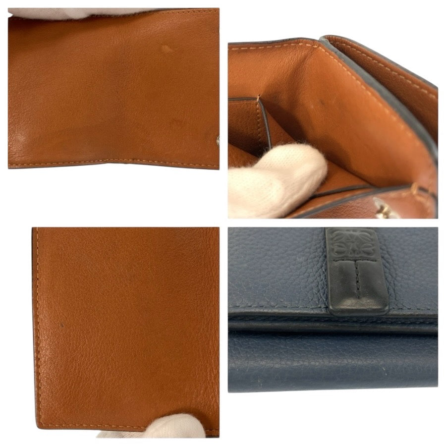 25020
LOEWE ロエベ トライフォールド ウォレット ネイビー ブラック ブラウン レザー 折財布 コンパクトウォレット レディース AB16