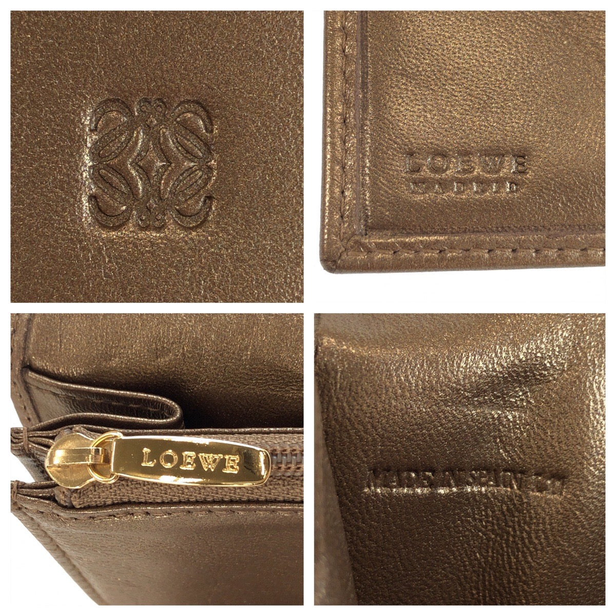 25021
LOEWE ロエベ ブロンズ ゴールド金具 レザー 長財布 ロングウォレット レディース ABP21