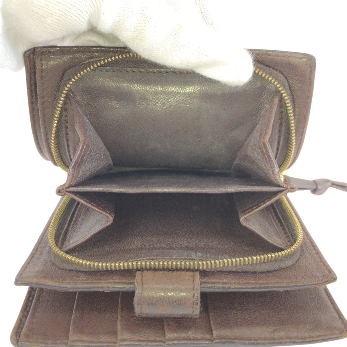 25023
BOTTEGAVENETA ボッテガヴェネタ イントレチャート ダークブラウン ゴールド金具 レザー 114073 折財布 コンパクトウォレット メンズ AB6