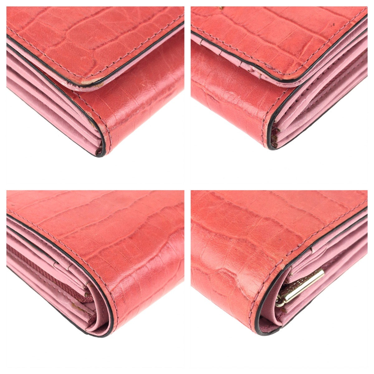25026
ANTEPRIMA アンテプリマ ランプリング 型押し ピンク ゴールド金具 レザー 折財布 コンパクトウォレット レディース AB2