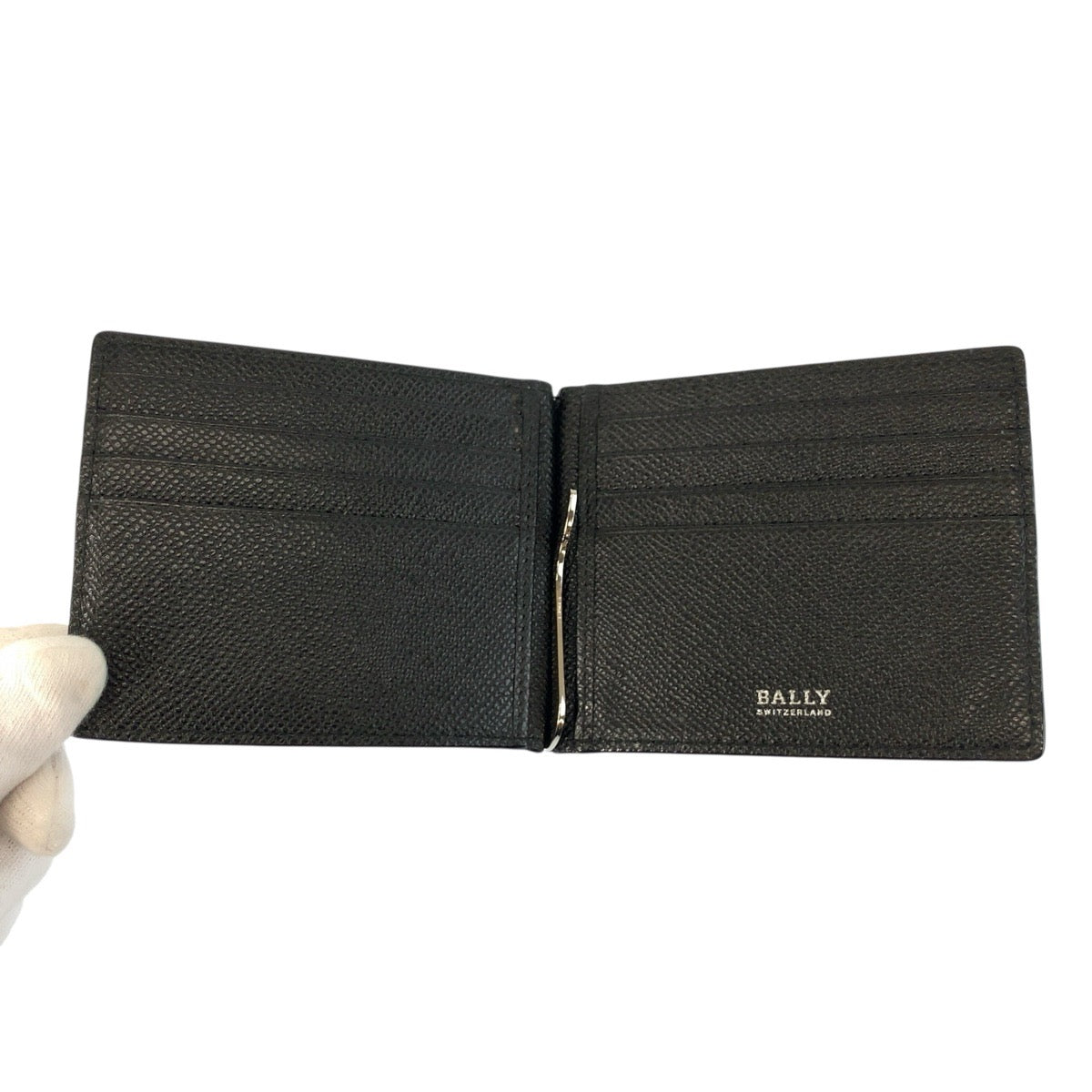 25030
BALLY バリー ブラック 黒 シルバー金具 レザー カードケース マネークリップ メンズ A15